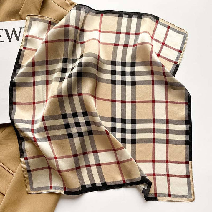Simple Plaid 100% Mulberry Silk Scarf Stanleyandstone Dark beige