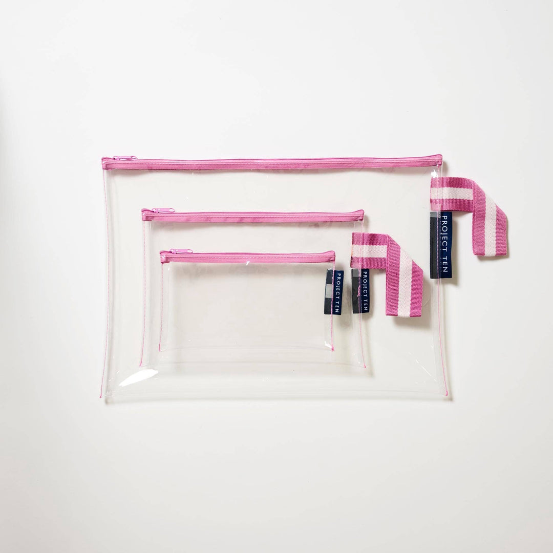 Clear Zip Pouch Bundle (x3 sizes) – Pink Project Ten Pty Ltd