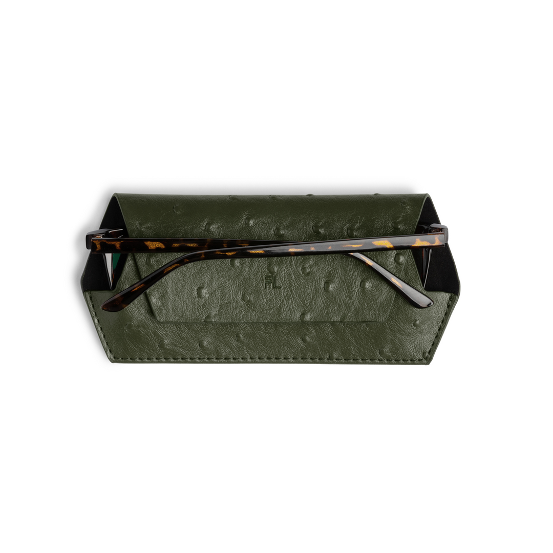Slimline Glasses Case Ostrich print - Olive glasses case Fox and Leo