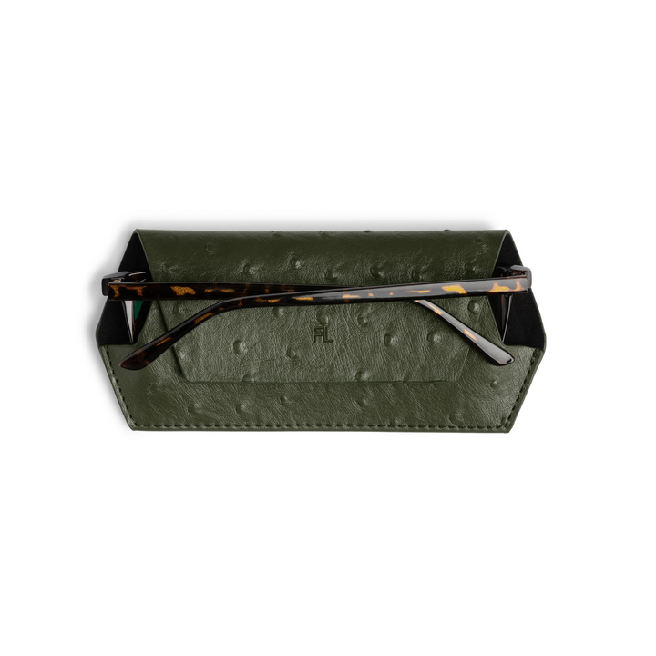 Slimline Glasses Case Ostrich print - Olive glasses case Fox and Leo
