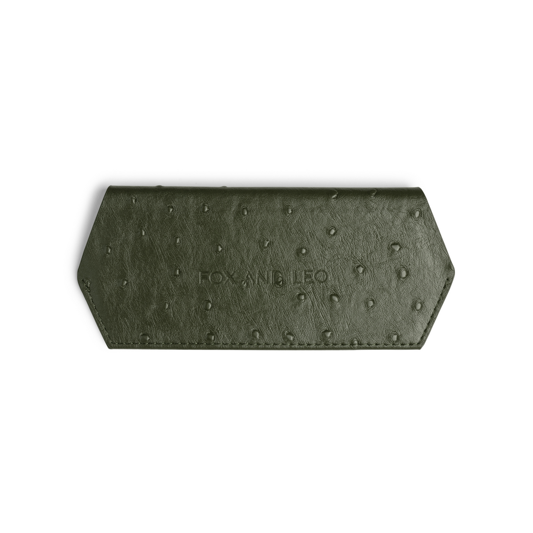 Slimline Glasses Case Ostrich print - Olive glasses case Fox and Leo