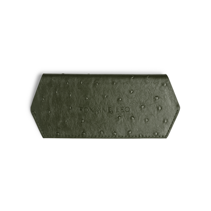 Slimline Glasses Case Ostrich print - Olive glasses case Fox and Leo