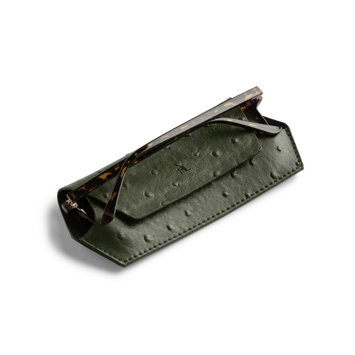 Slimline Glasses Case Ostrich print - Olive glasses case Fox and Leo