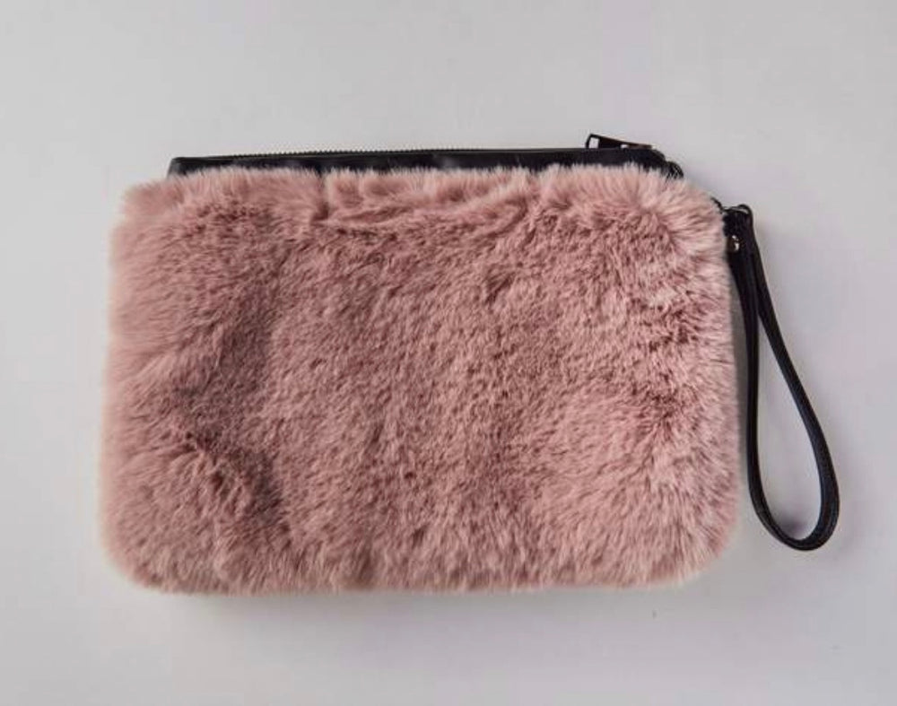 DEA Faux Fur Clutch Bag General Dea the Label Dusty Pink  