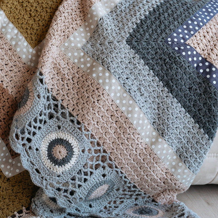 Hand Crochet Grey and Cream Blanket and the little dog laughed
