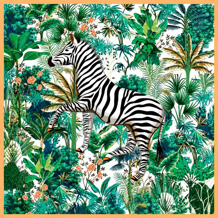 MAISON FANLI Silk Scarf 50x50cm - Zebra Green MAISON FANLI