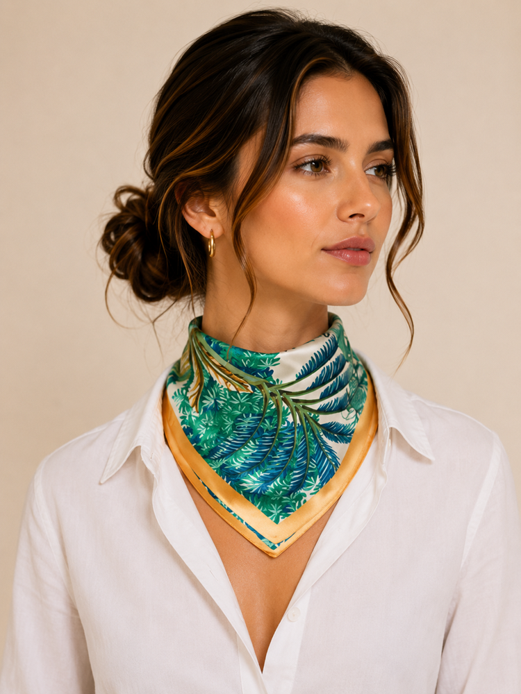 MAISON FANLI Silk Scarf 50x50cm - Zebra Green MAISON FANLI