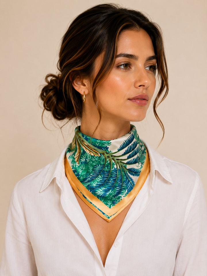 MAISON FANLI Silk Scarf 50x50cm - Zebra Green MAISON FANLI