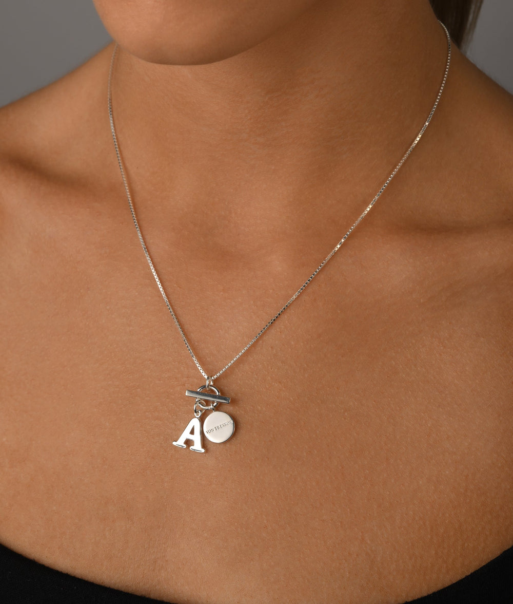Fine Box Chain Necklace with Toggle & Initial Von Treskow