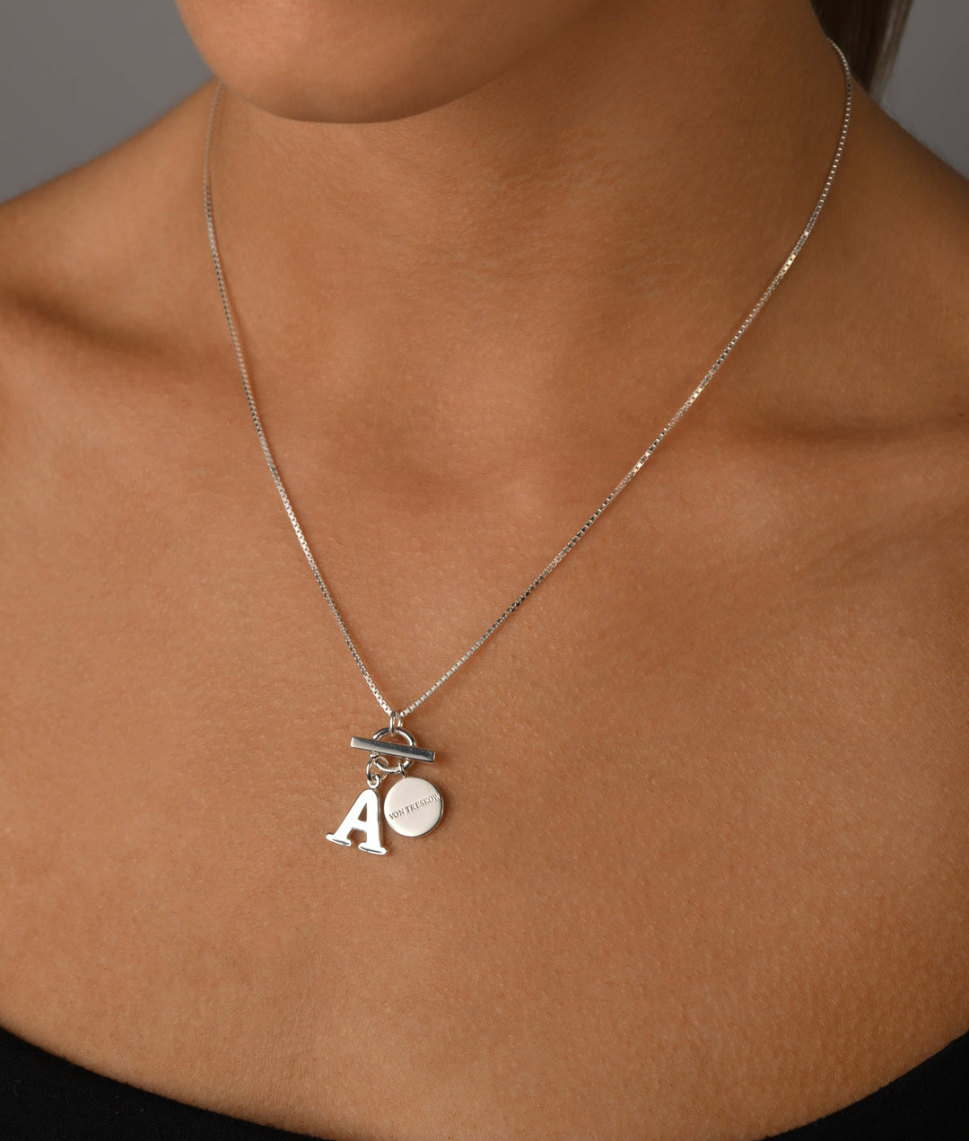 Fine Box Chain Necklace with Toggle &amp; Initial Von Treskow