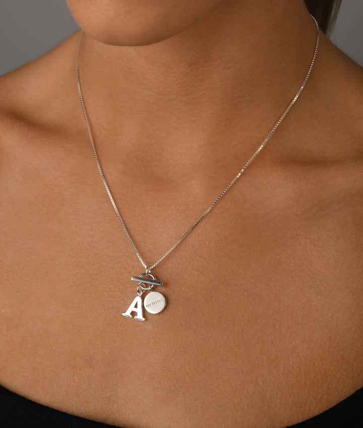 Fine Box Chain Necklace with Toggle &amp; Initial Von Treskow