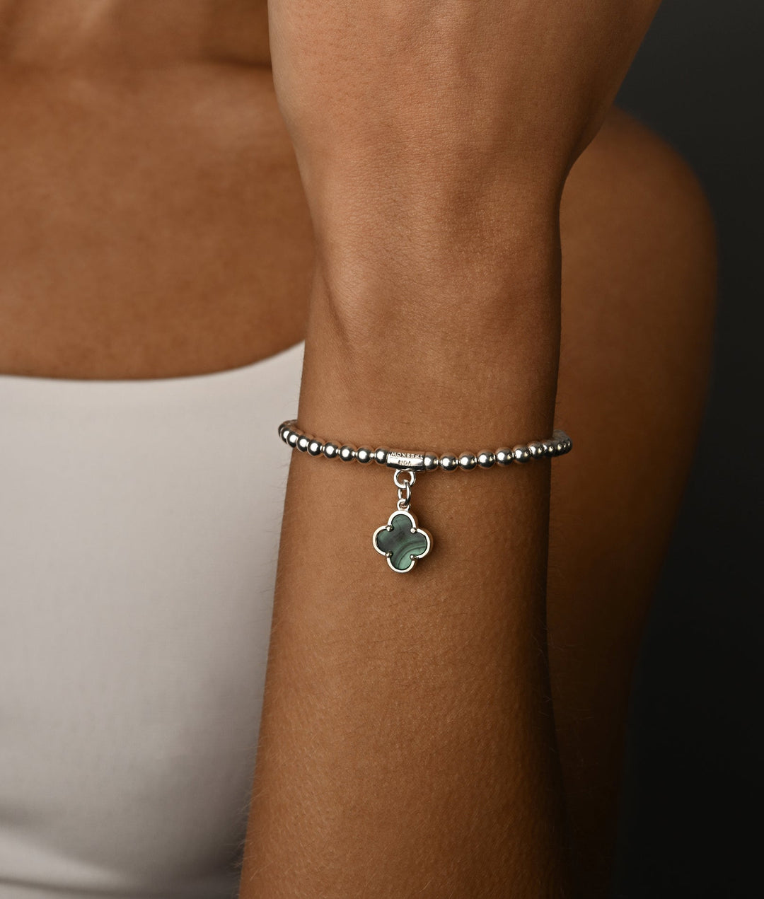 Malachite Clover Stretchy Bracelet Von Treskow