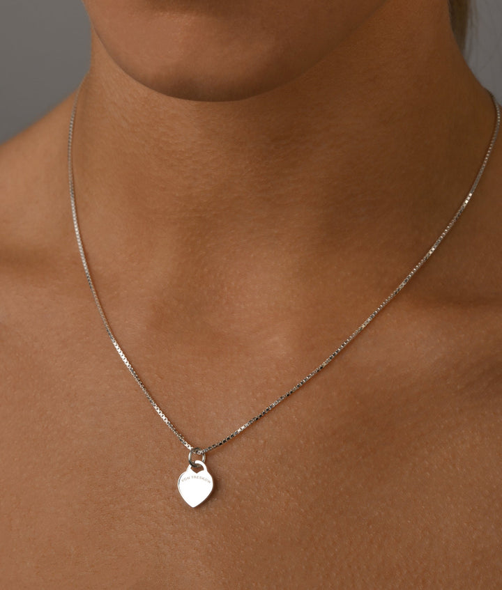 Fine box chain necklace with VT flat heart