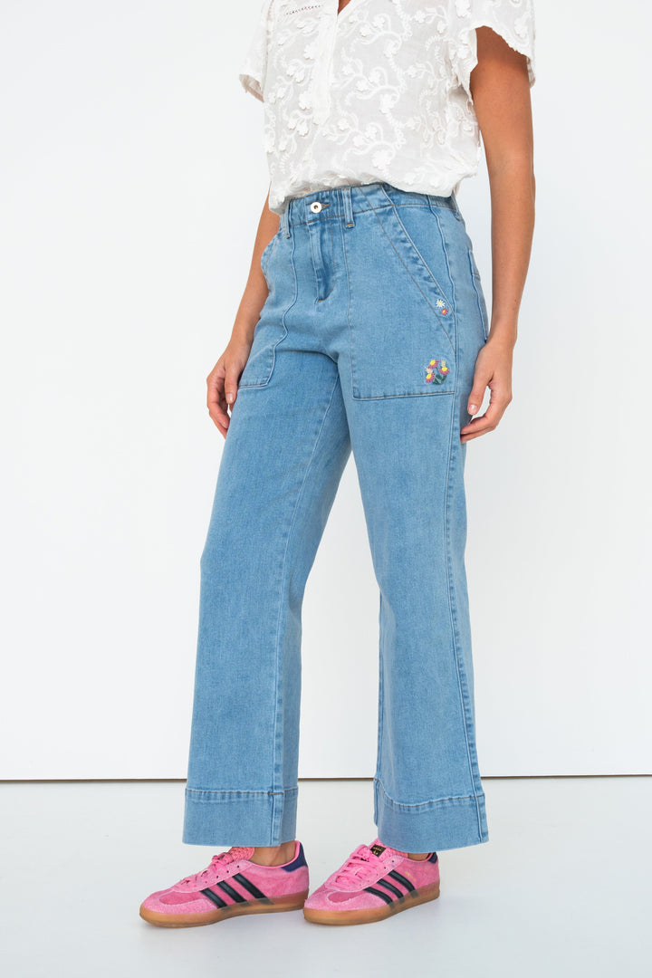 Celeste Pant | Floral - 70s Blue Kireina