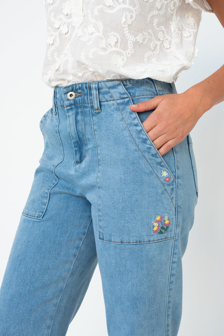 Celeste Pant | Floral - 70s Blue Kireina