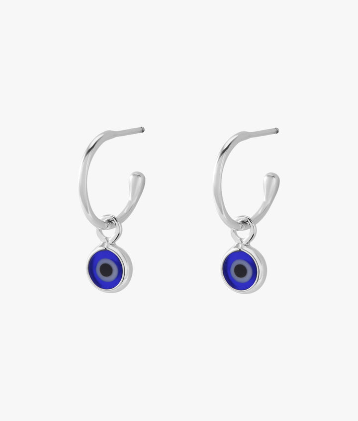 Fine Open Hoop Studs with Evil Eye