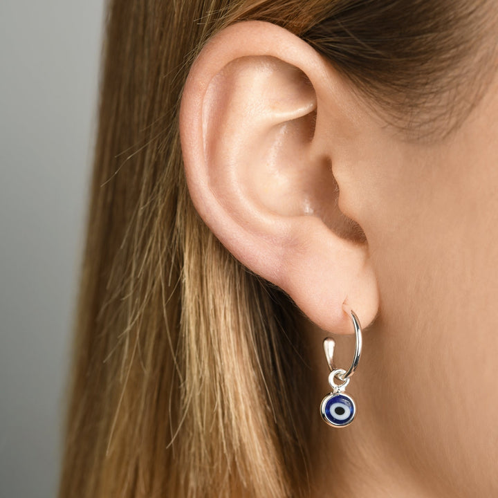 Fine Open Hoop Studs with Evil Eye