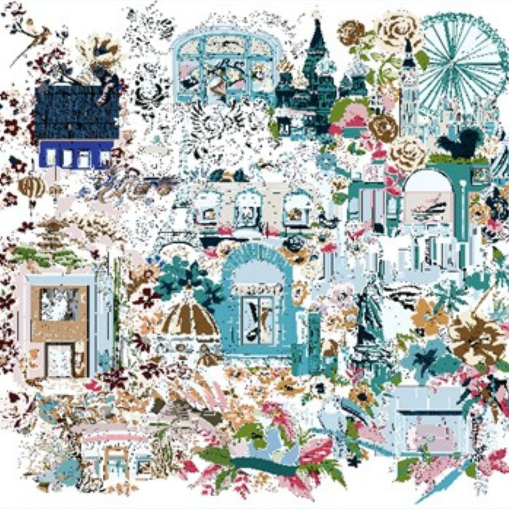 MAISON FANLI Silk Scarf 50x50cm - Romantic Paris Blue MAISON FANLI