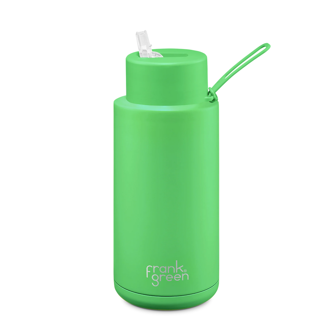 34oz / 1 Ltr Stainless Steer Ceramic Reusable bottle - Neon Green Drink Bottles Frank Green   
