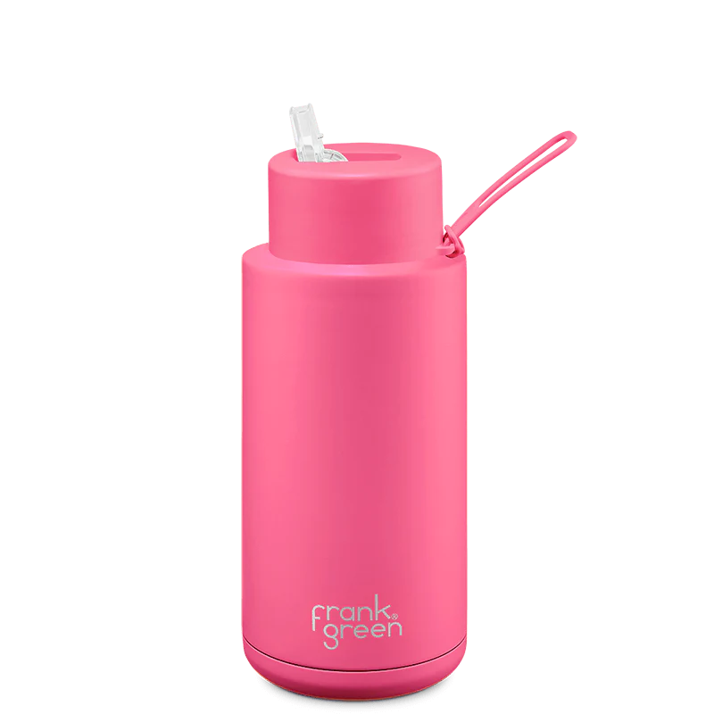 34oz / 1 Ltr Stainless Steer Ceramic Reusable bottle - Neon Pink Drink Bottles Frank Green   