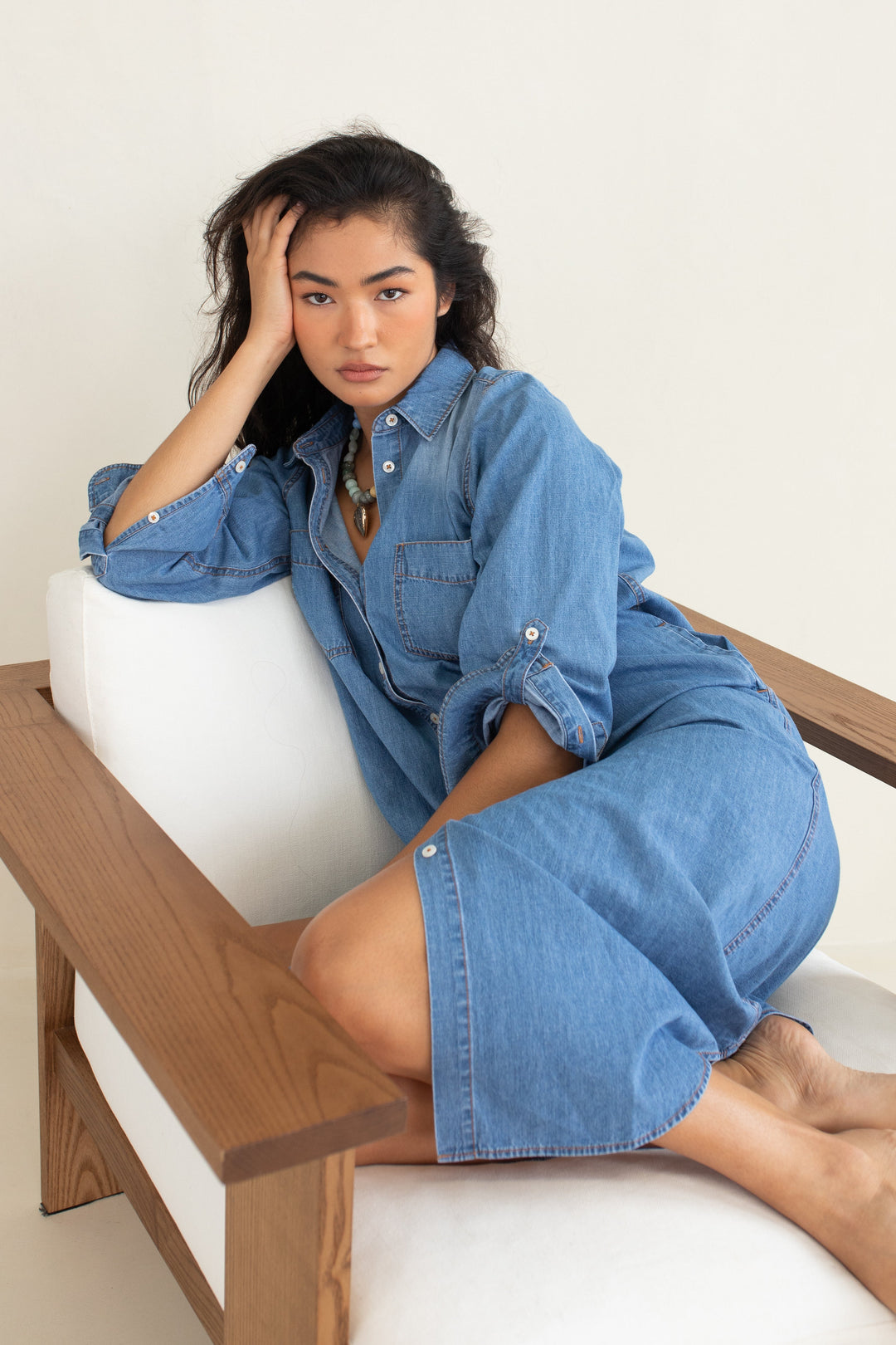 Denim Shirtdress - Mid Blue Wash dress Hut