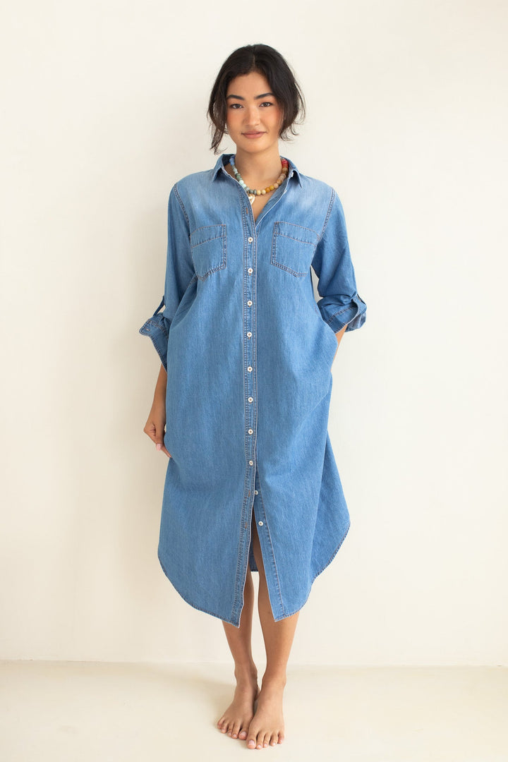 Denim Shirtdress - Mid Blue Wash dress Hut