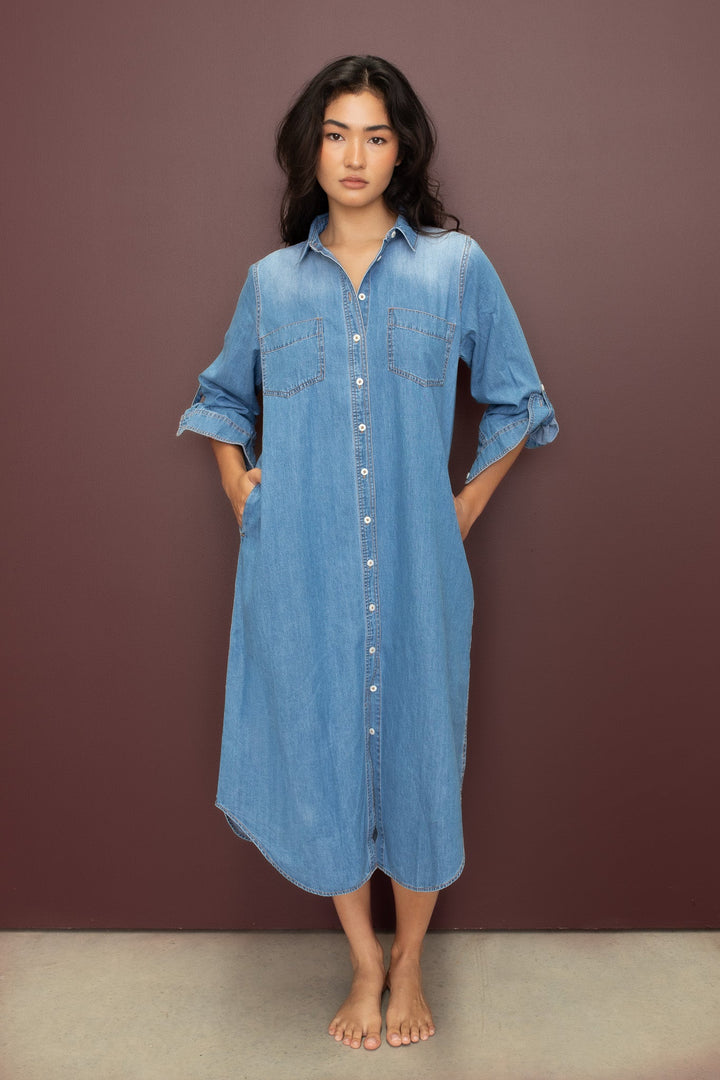 Denim Shirtdress - Mid Blue Wash dress Hut