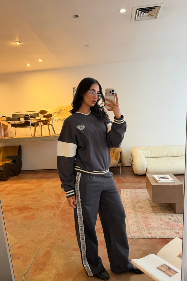 AJ Wide Leg Trackpant Washed Black