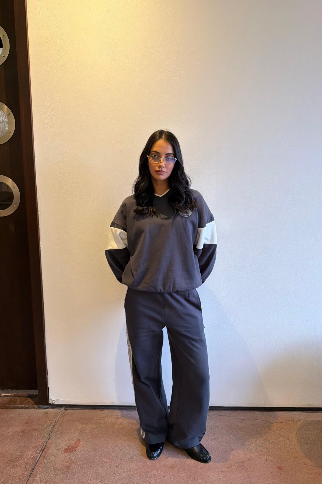 AJ Wide Leg Trackpant Washed Black