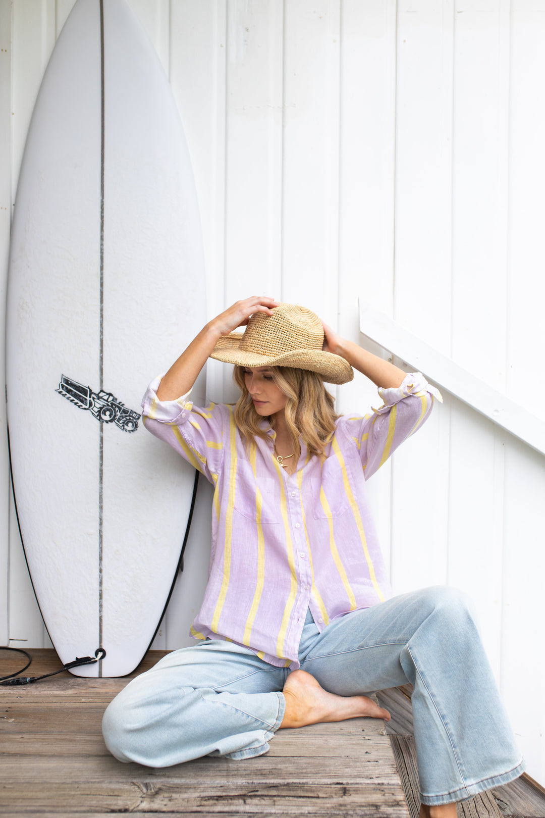 Sunshine Mauve Stripe Boyfriend Linen Shirt