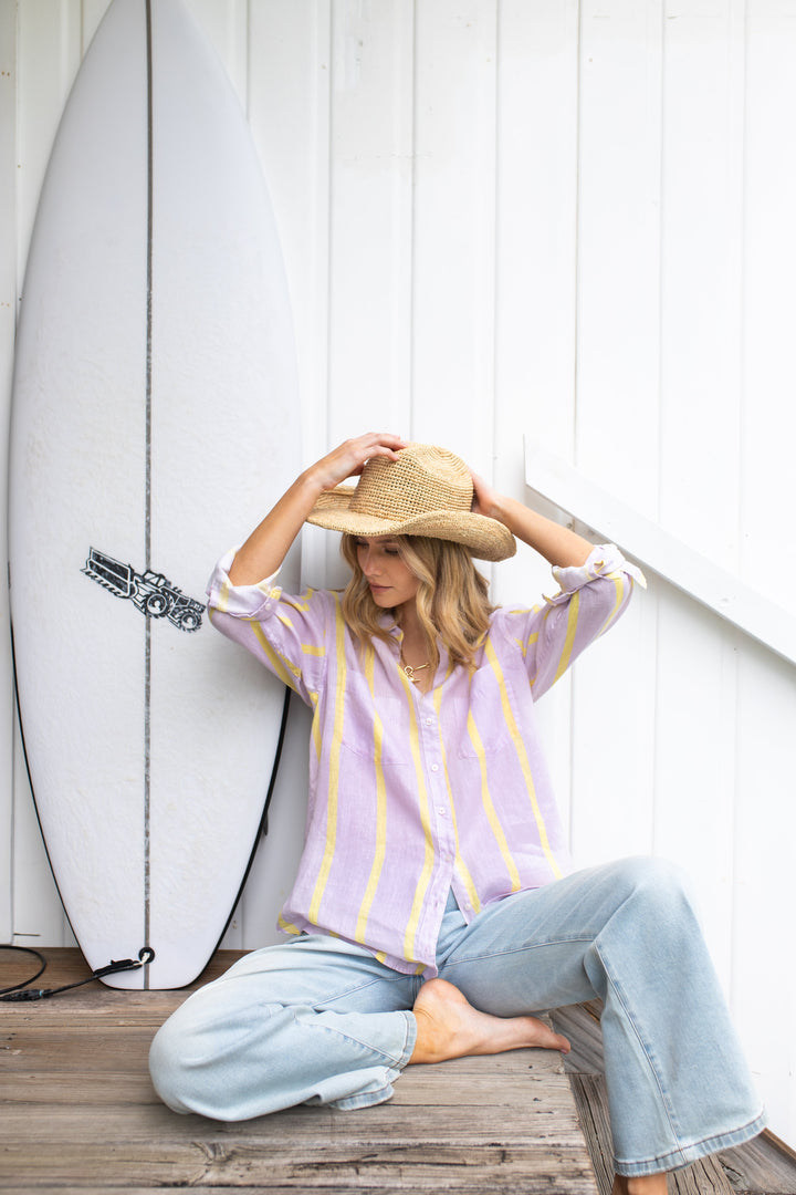 Sunshine Mauve Stripe Boyfriend Linen Shirt