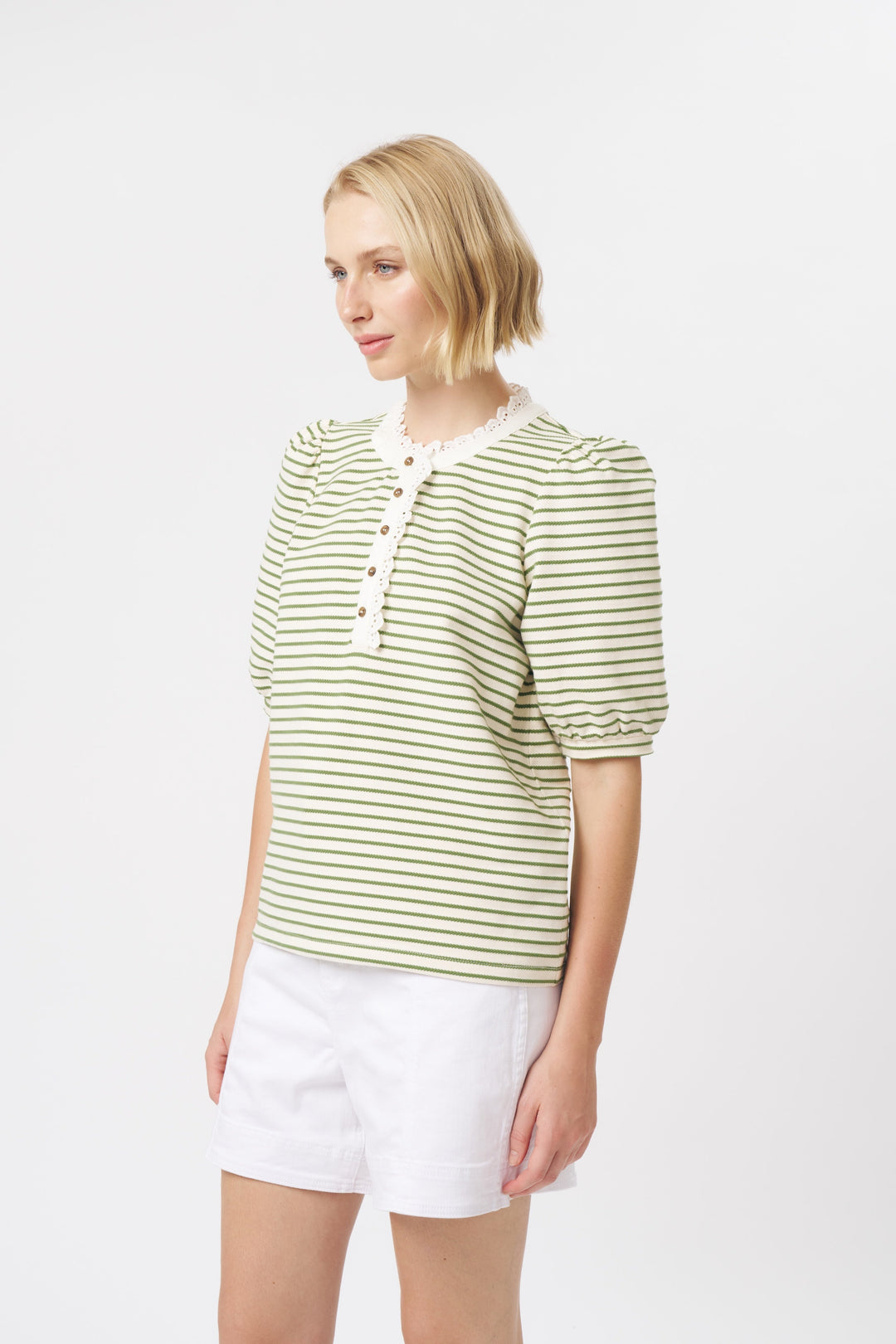 Jacqueline Top - White w/Green Stripe
