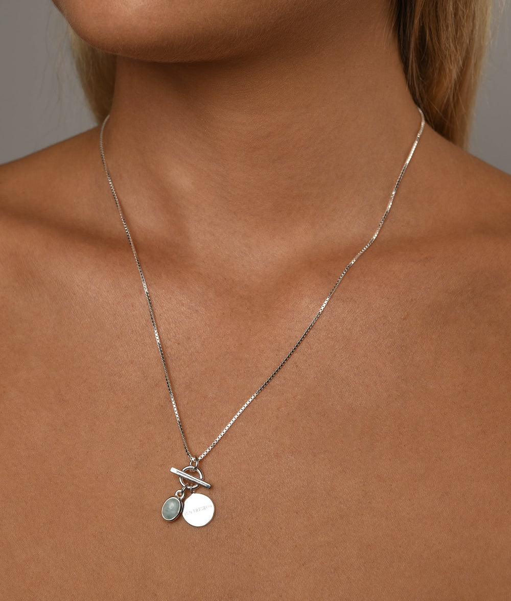 Fine box chain necklace with oval larimar