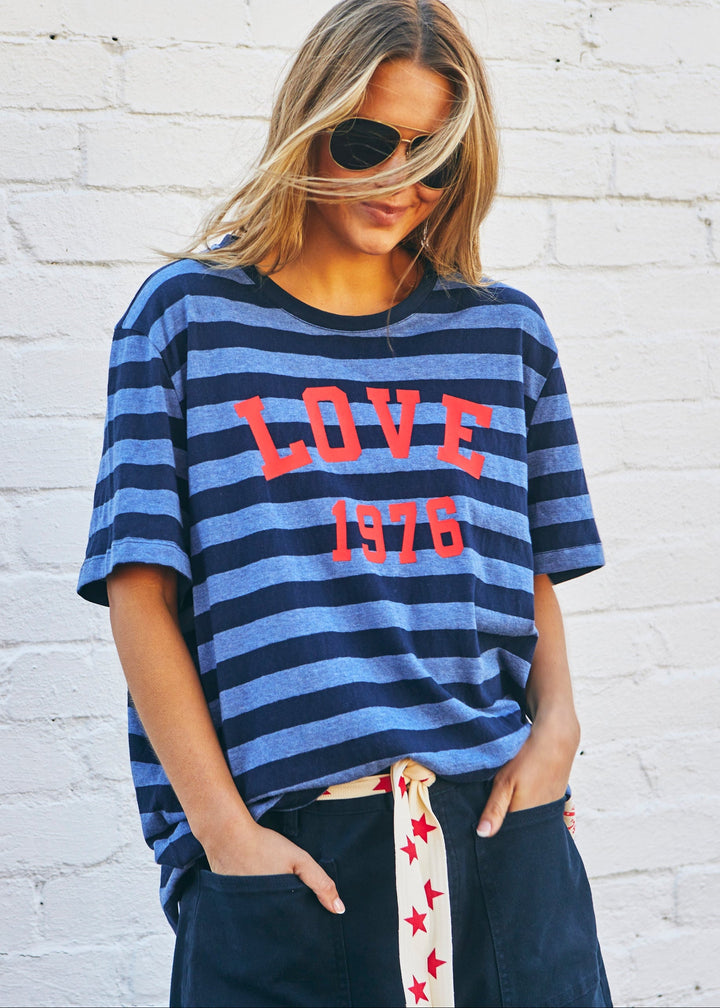 LOVE 1976 STRIPE TEE - NAVY STRIPE hammill & Co