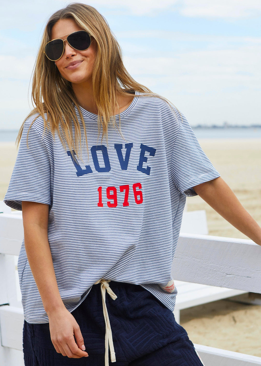 LOVE 1976 TEE - NAVY/WHITE STRIPE hammill & Co
