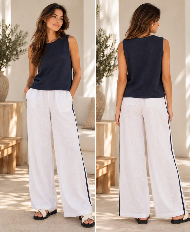 Monaco Pants - White with Stripe