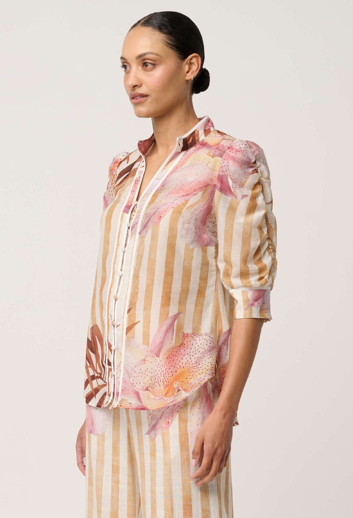 Calantha Cotton Silk Sleeve Shirt in Golden Promenade
