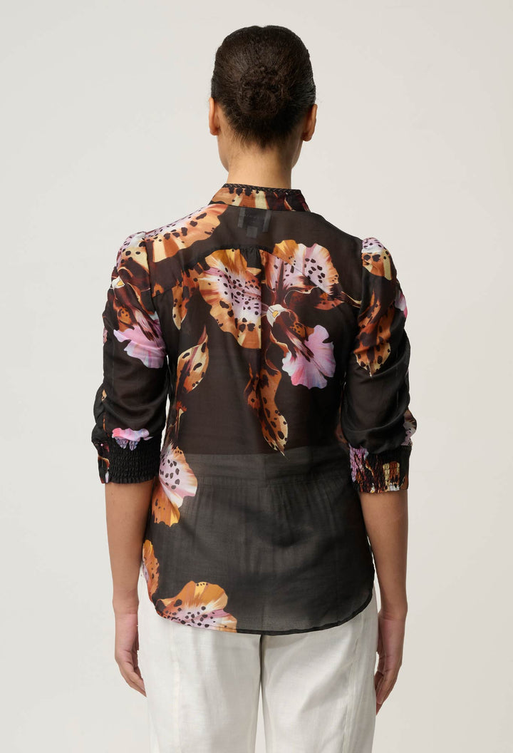 Calantha Cotton Silk Sleeve Shirt in Sunset Orchid