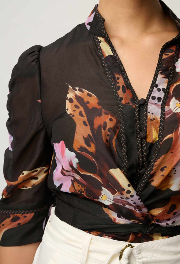 Calantha Cotton Silk Sleeve Shirt in Sunset Orchid