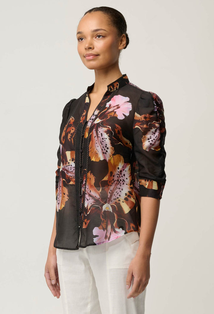 Calantha Cotton Silk Sleeve Shirt in Sunset Orchid