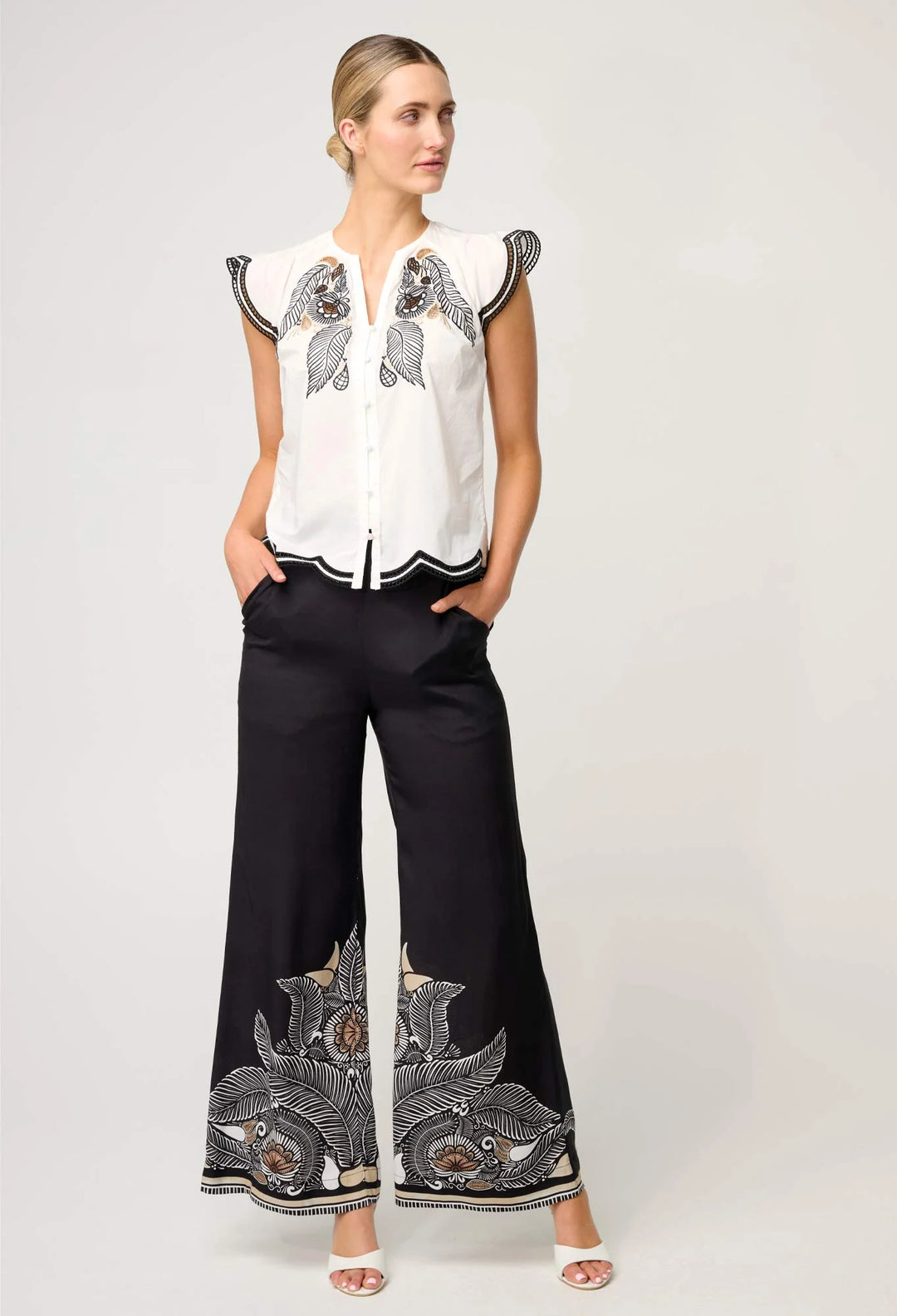 Aseel Linen Viscose Embroidered Top in Ivory Blouse Once Was