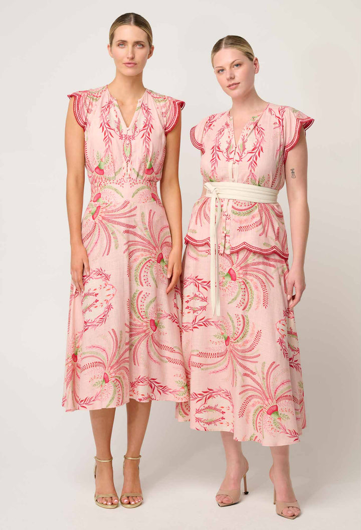 Aseel Linen Viscose Embroidered Top in Palmarosa Once Was