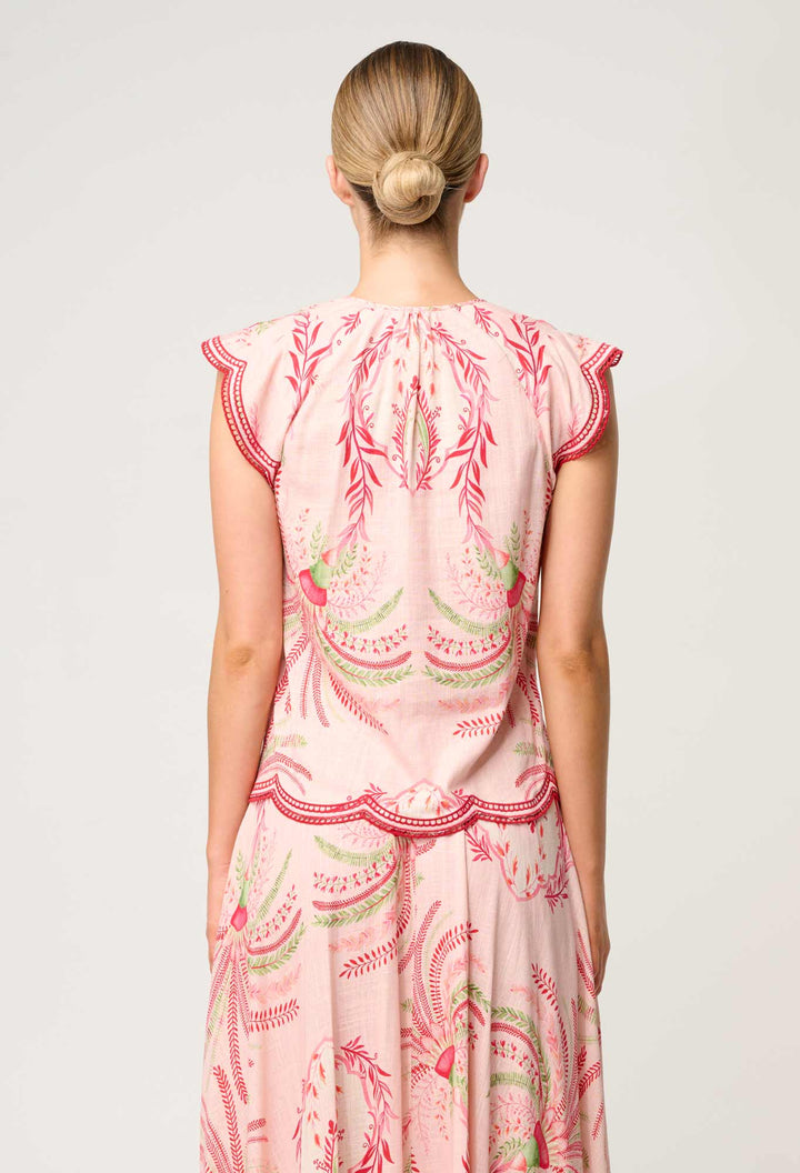 Aseel Linen Viscose Embroidered Top in Palmarosa Once Was