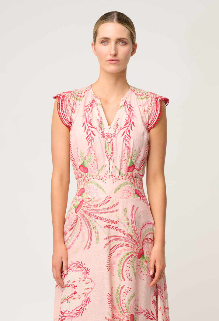 Aseel Linen Viscose Embroidered Top in Palmarosa Once Was