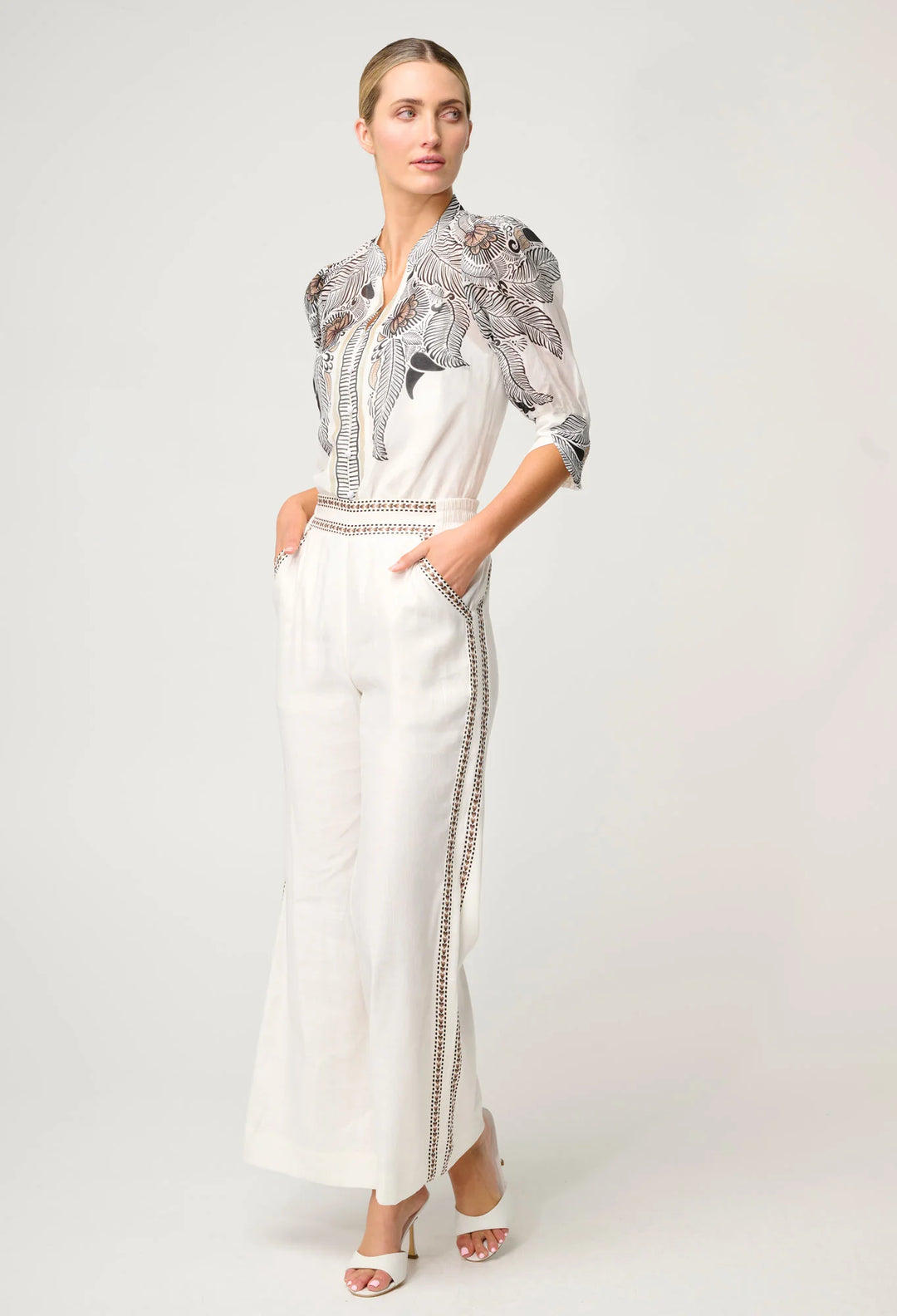 Leila Silk Cotton Placement Top in Ivory Casablanca Blouse Once Was