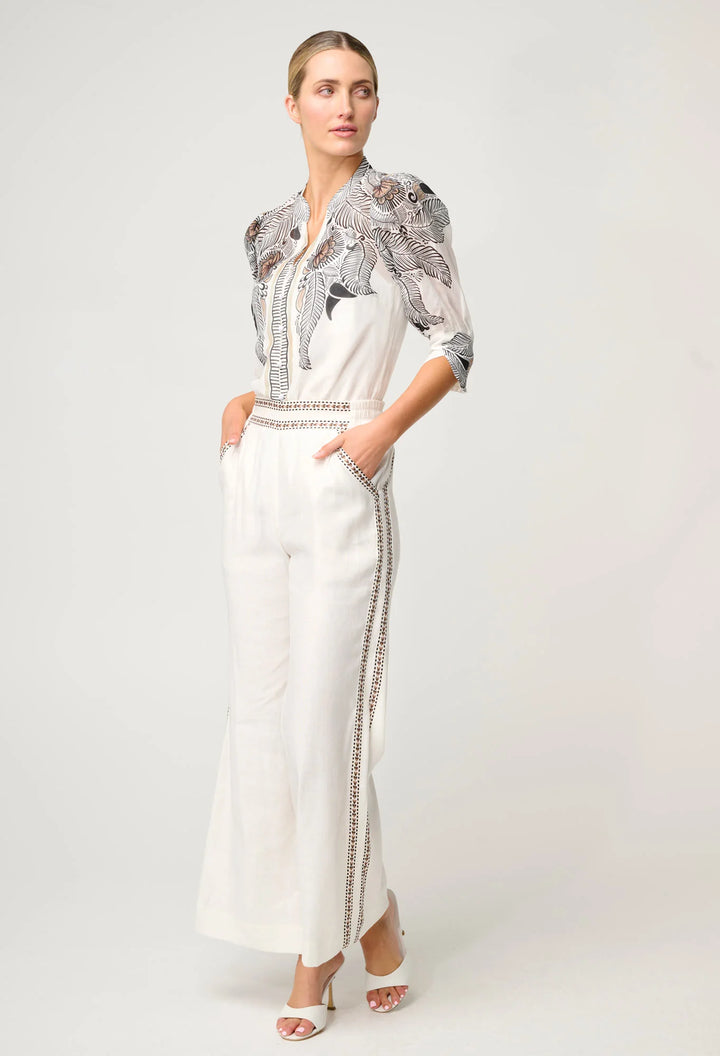 Leila Silk Cotton Placement Top in Ivory Casablanca Blouse Once Was