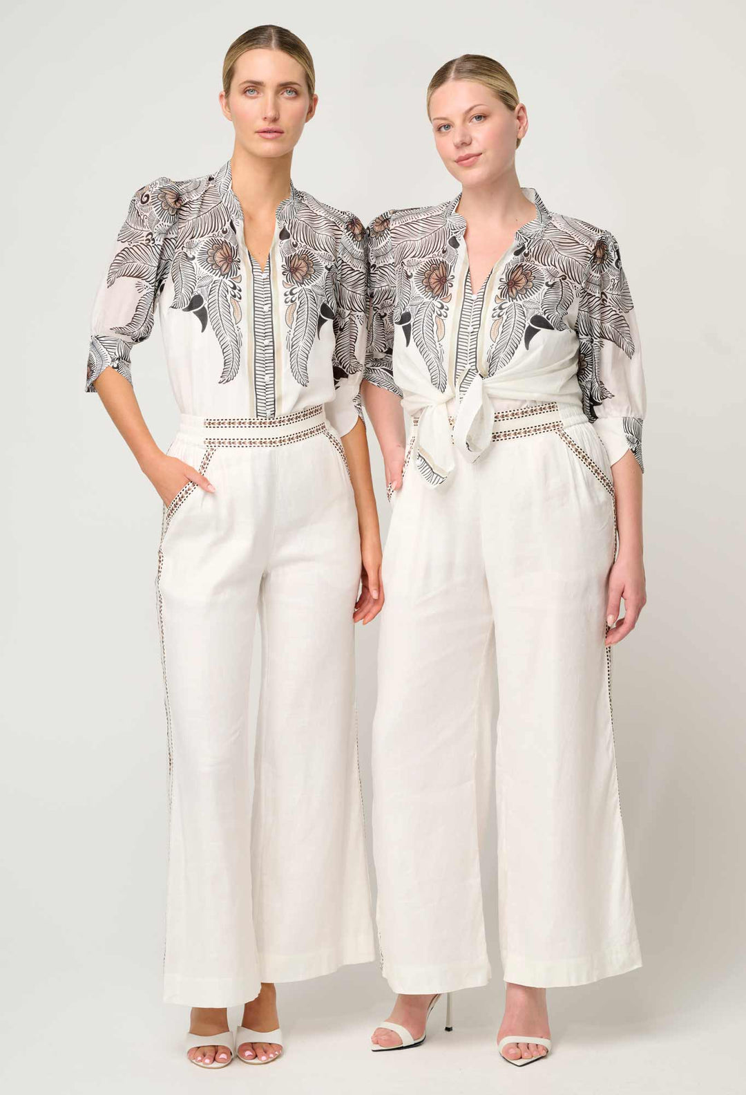 Leila Silk Cotton Placement Top in Ivory Casablanca Blouse Once Was