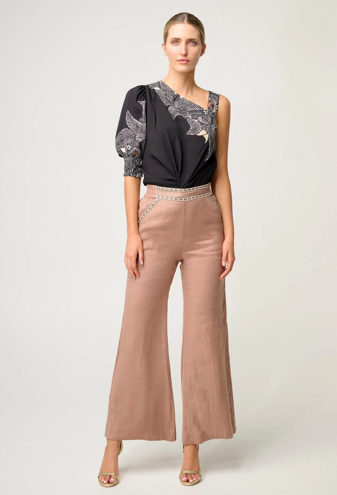 Tahani One Sleeve Placement Print top - ONYX Casablanca Blouse Once Was