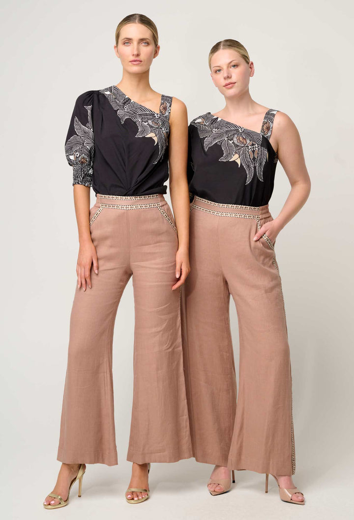 Tahani One Sleeve Placement Print top - ONYX Casablanca Blouse Once Was