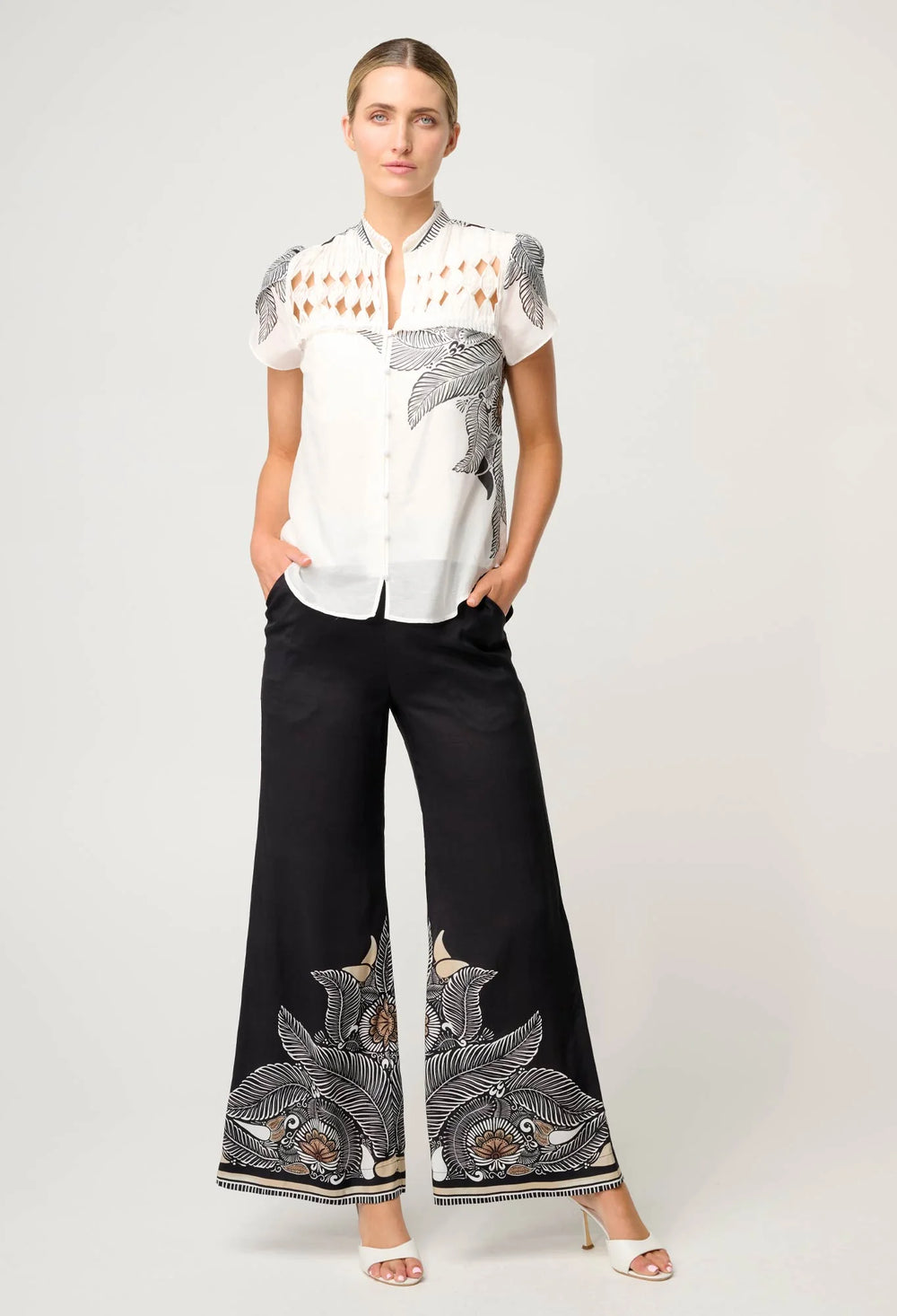 Dalia Diamond Smock Cotton Print Shirt - Ivory Cassablanca Blouse Once Was